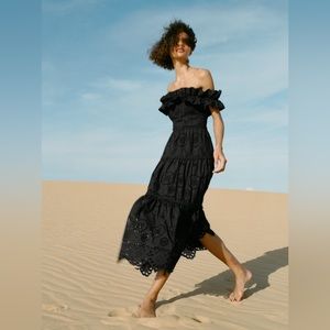 ZARA EMBROIDERED MIDI DRESS - BLACK